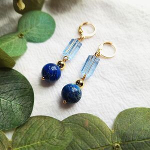 Celestial Blue Stone Earrings, Witchy Lunar Earrings, Elegant Glass Earrings,